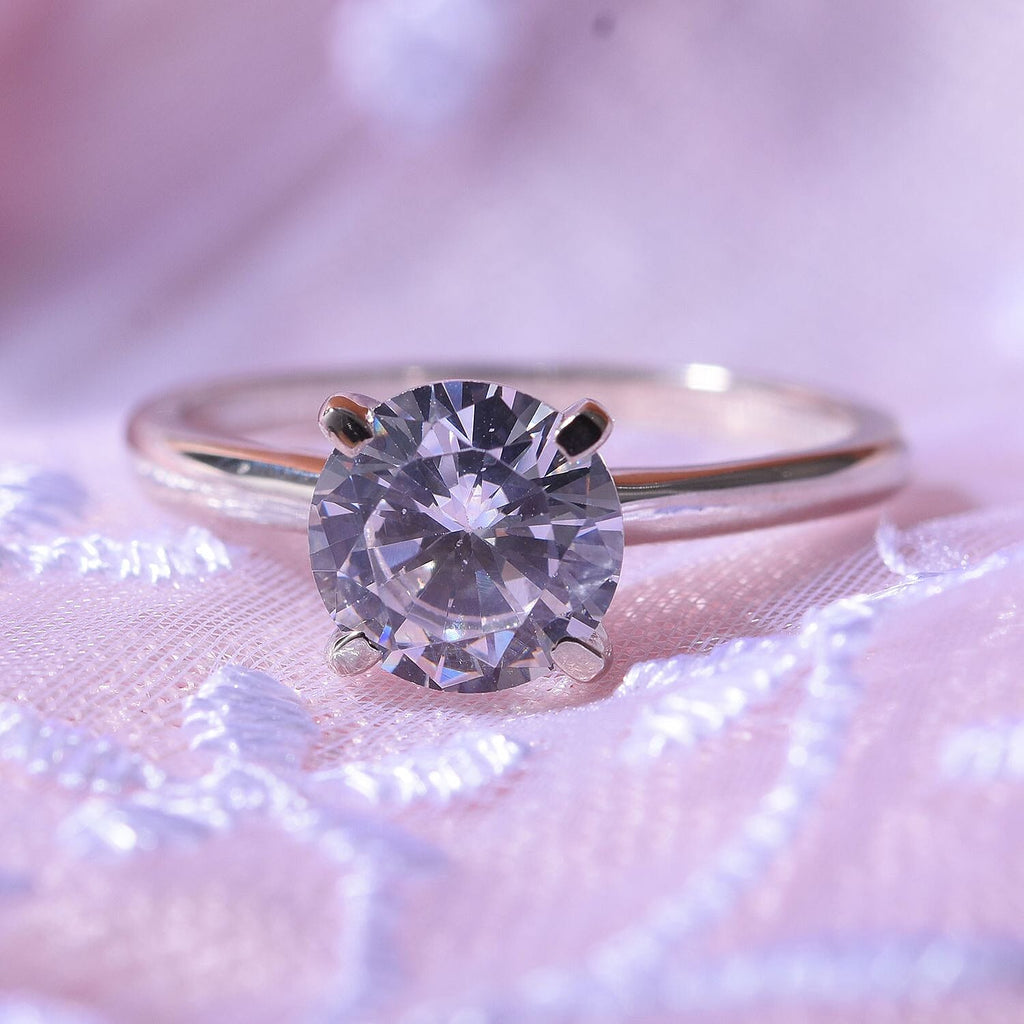 NY Close Out Deal - Cubic Zirconia Solitaire Ring in Rhodium Overlay Sterling Silver