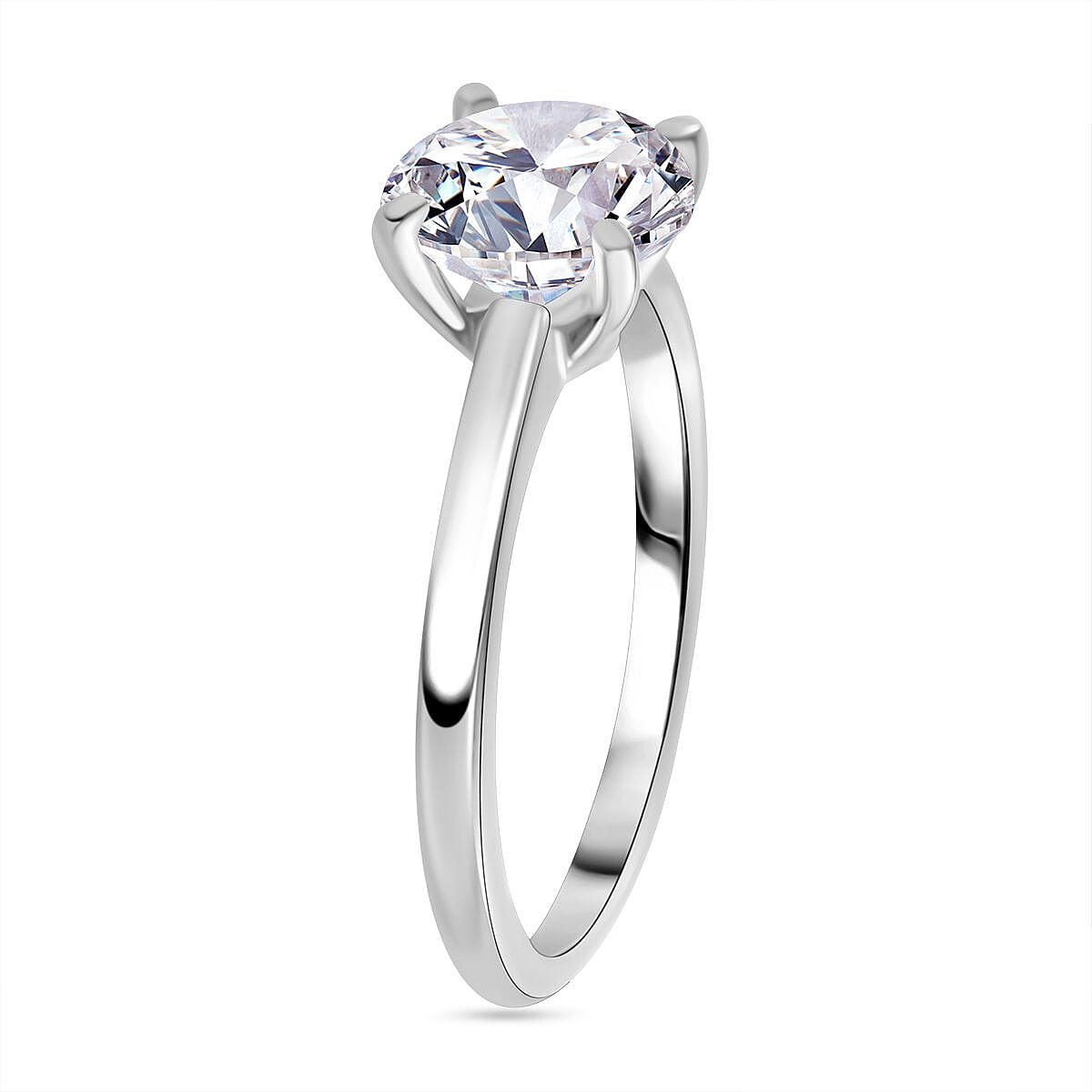 NY Close Out Deal - Cubic Zirconia Solitaire Ring in Rhodium Overlay Sterling Silver 7697799 4