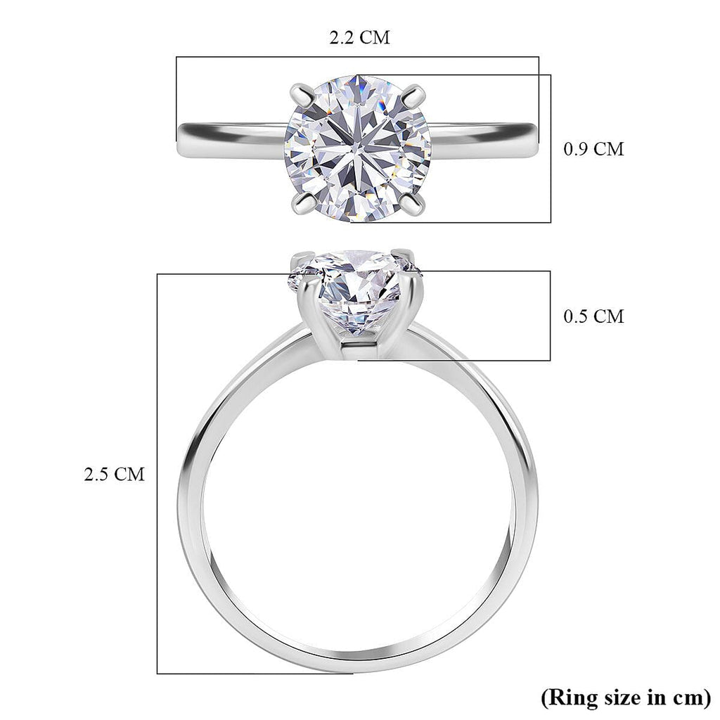 NY Close Out Deal - Cubic Zirconia Solitaire Ring in Rhodium Overlay Sterling Silver