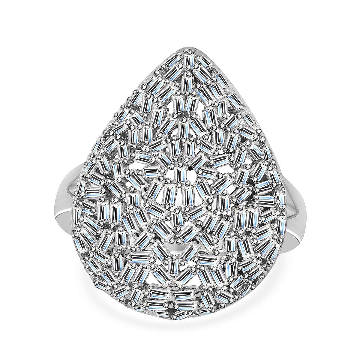 Red Carpet Collection - Fire Cracker Cubic Zirconia Ring in Rhodium Overlay Sterling Silver, Silver Wt 6.80 GM 7726502 0