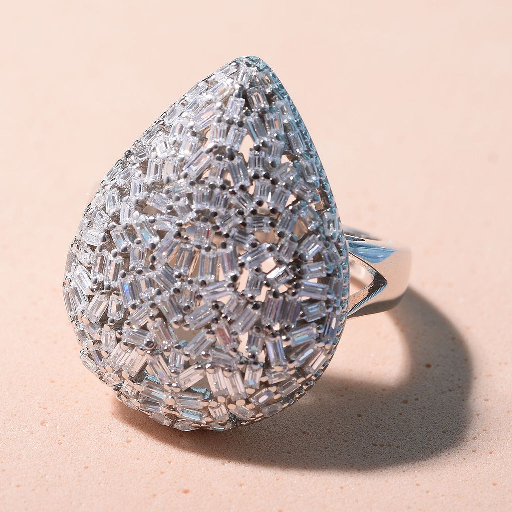 Red Carpet Collection - Fire Cracker Cubic Zirconia Ring in Rhodium Overlay Sterling Silver, Silver Wt 6.80 GM