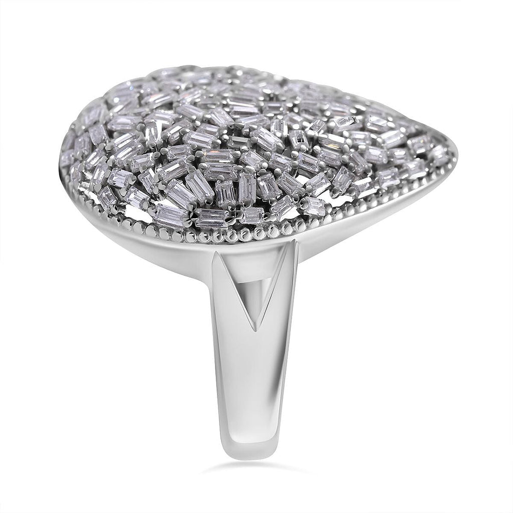 Red Carpet Collection - Fire Cracker Cubic Zirconia Ring in Rhodium Overlay Sterling Silver, Silver Wt 6.80 GM