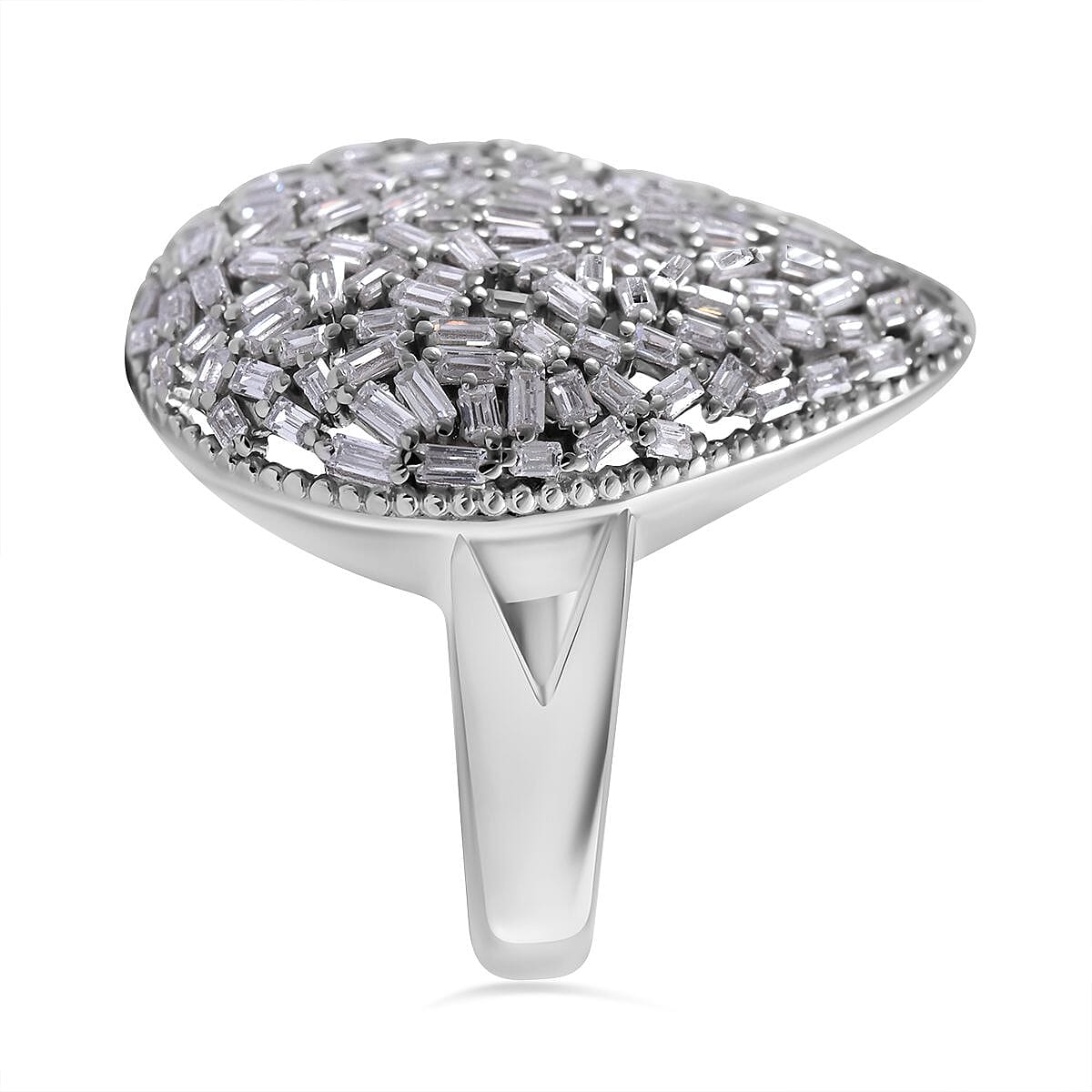 Red Carpet Collection - Fire Cracker Cubic Zirconia Ring in Rhodium Overlay Sterling Silver, Silver Wt 6.80 GM 7726502 3