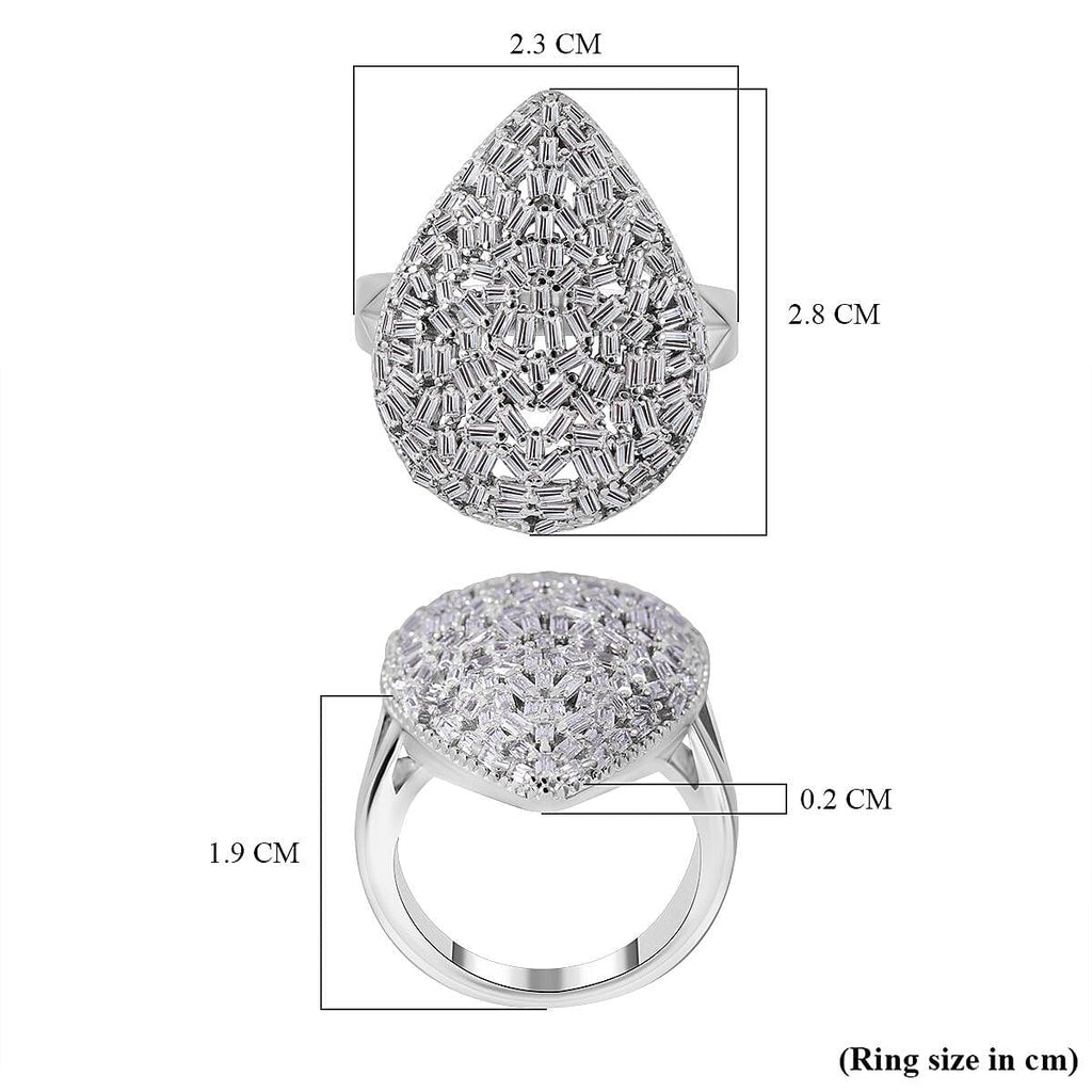 Red Carpet Collection - Fire Cracker Cubic Zirconia Ring in Rhodium Overlay Sterling Silver, Silver Wt 6.80 GM