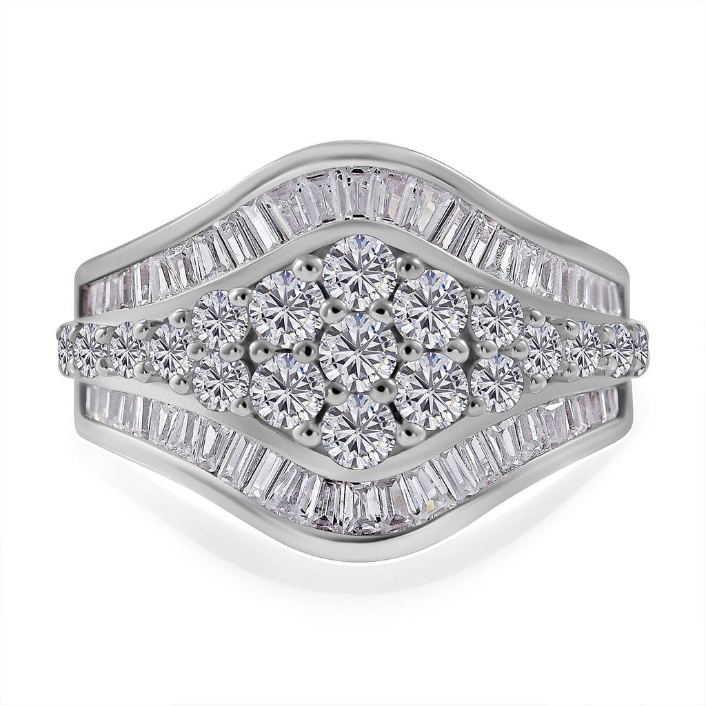 Cubic Zirconia Cluster Ring in Rhodium Overlay Sterling Silver