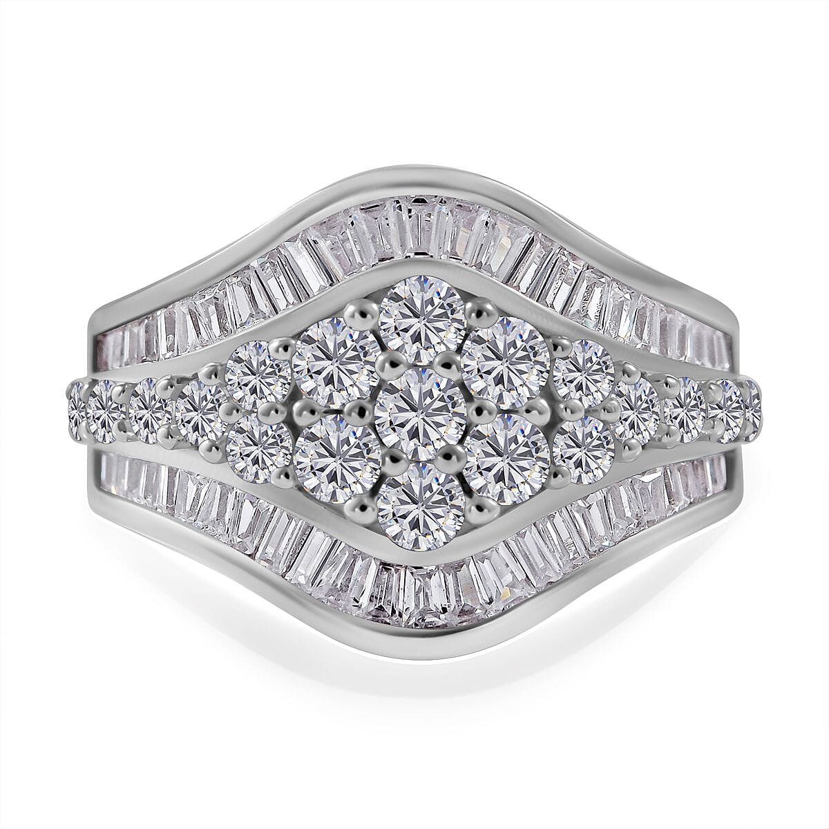 Cubic Zirconia Cluster Ring in Rhodium Overlay Sterling Silver 7683023 0