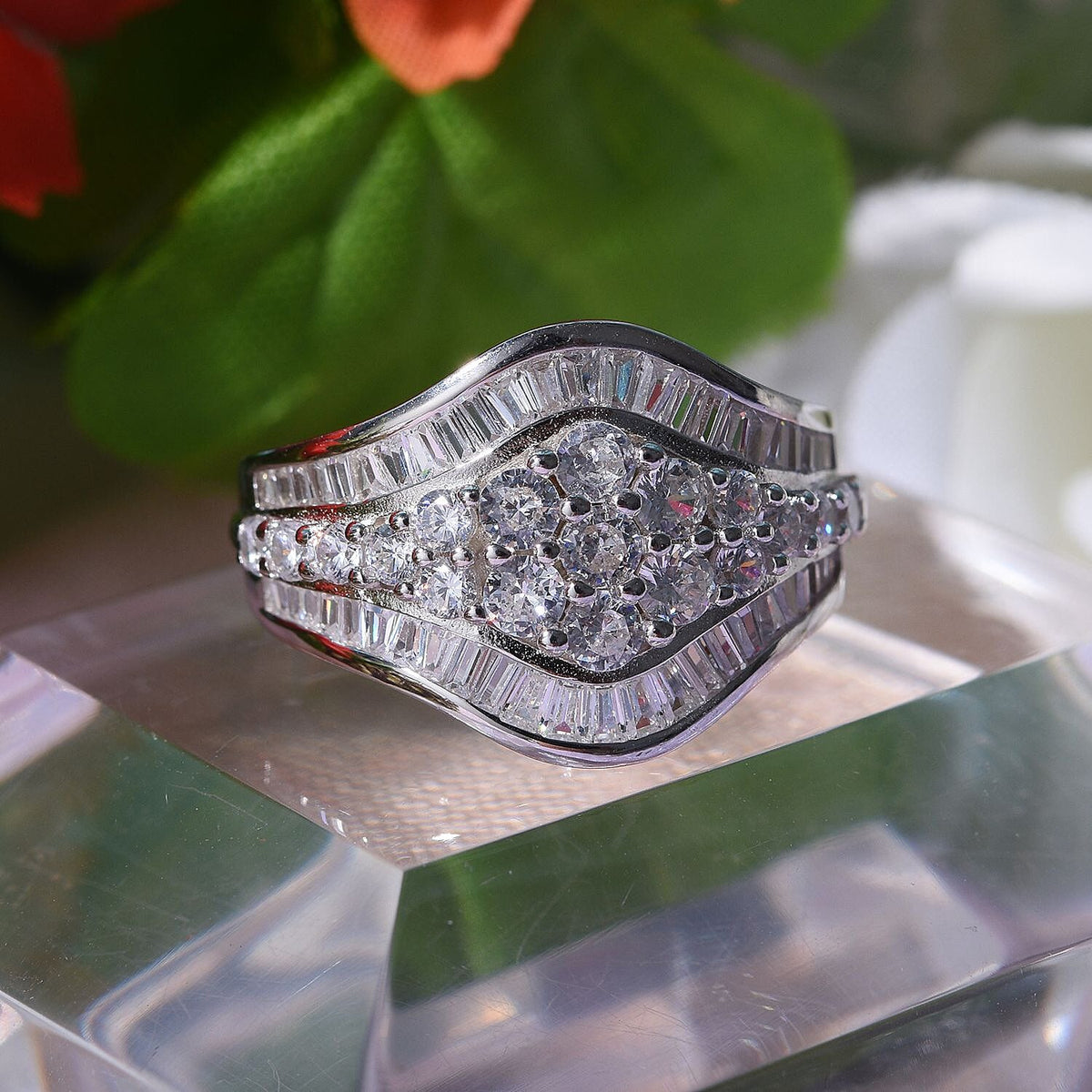 Cubic Zirconia Cluster Ring in Rhodium Overlay Sterling Silver 7683023 2
