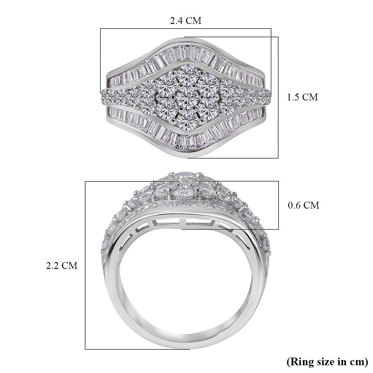Cubic Zirconia Cluster Ring in Rhodium Overlay Sterling Silver 7683023 6
