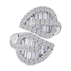 Designer Inspired - Cubic Zirconia Leaf Bypass Ring in Rhodium Overlay Sterling Silver, Silver Wt 5.10 GM