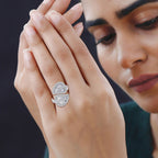 Designer Inspired - Cubic Zirconia Leaf Bypass Ring in Rhodium Overlay Sterling Silver, Silver Wt 5.10 GM