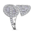 Designer Inspired - Cubic Zirconia Leaf Bypass Ring in Rhodium Overlay Sterling Silver, Silver Wt 5.10 GM