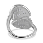 Designer Inspired - Cubic Zirconia Leaf Bypass Ring in Rhodium Overlay Sterling Silver, Silver Wt 5.10 GM