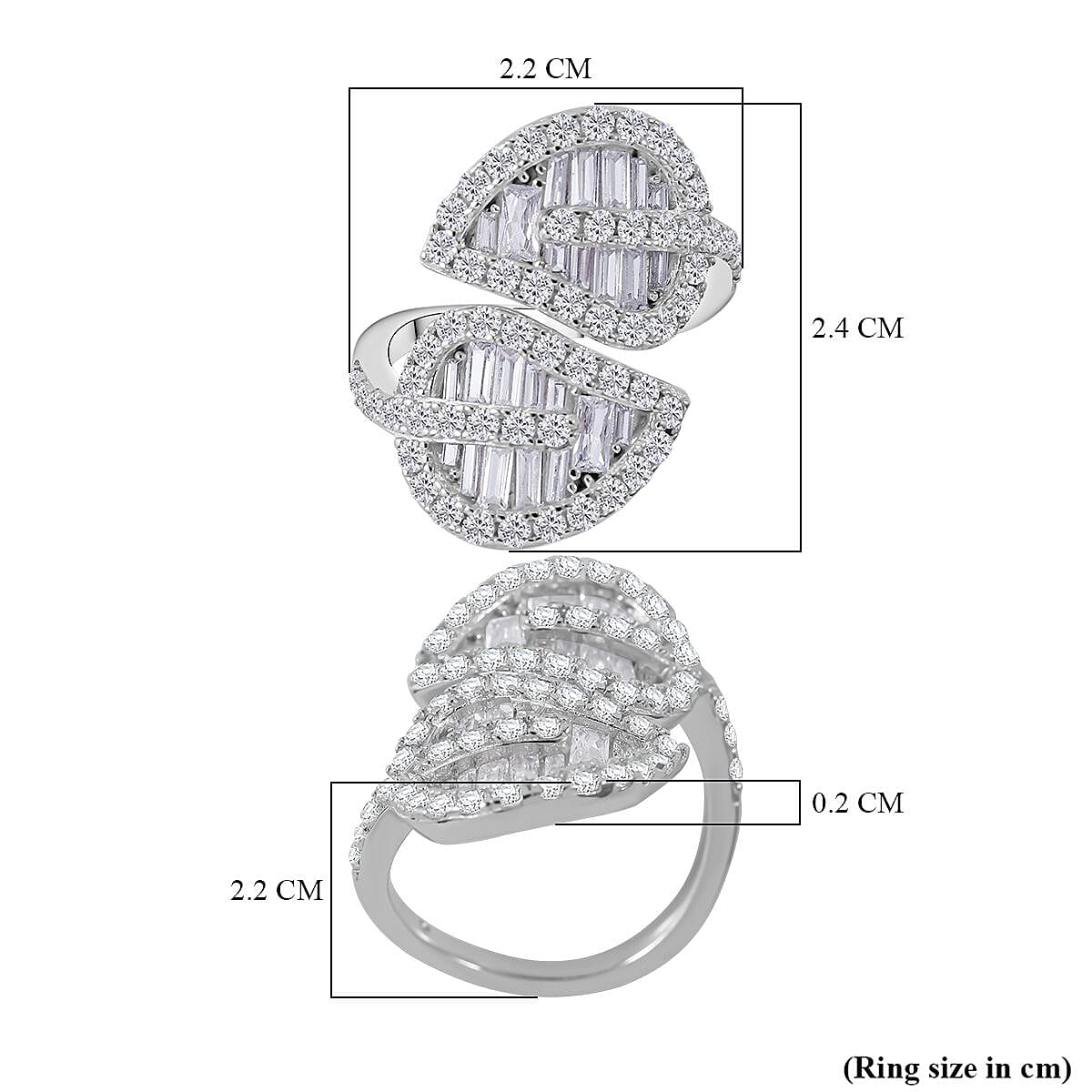 Designer Inspired - Cubic Zirconia Leaf Bypass Ring in Rhodium Overlay Sterling Silver, Silver Wt 5.10 GM 7726537 5