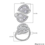 Designer Inspired - Cubic Zirconia Leaf Bypass Ring in Rhodium Overlay Sterling Silver, Silver Wt 5.10 GM