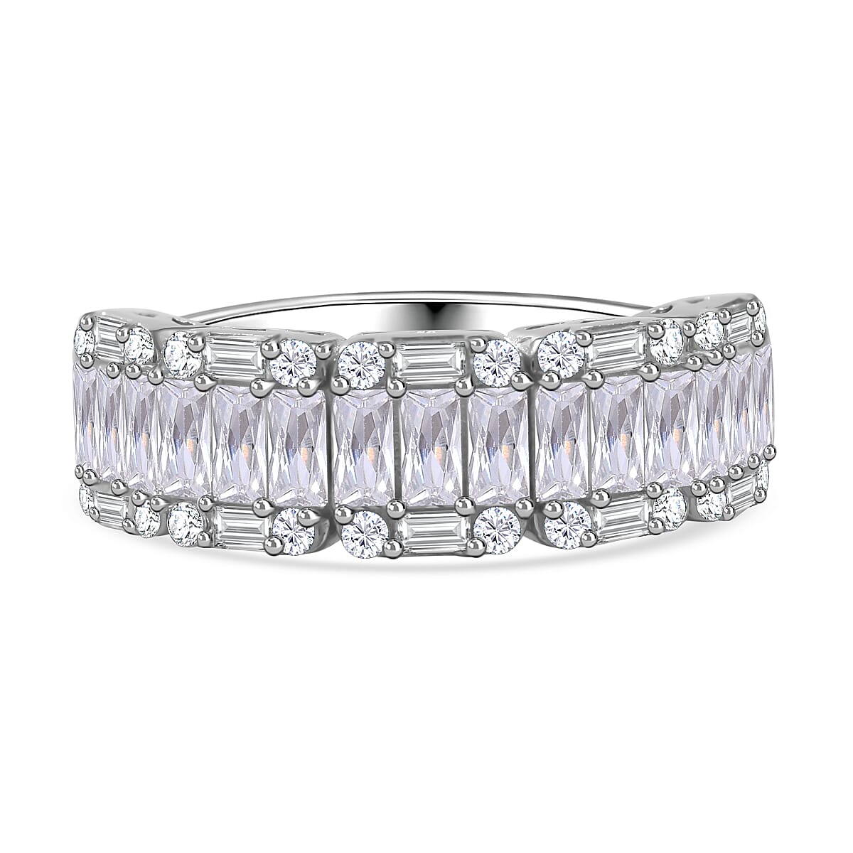 Cubic Zirconia Half Eternity Ring in Rhodium Overlay Sterling Silver 7698034 0