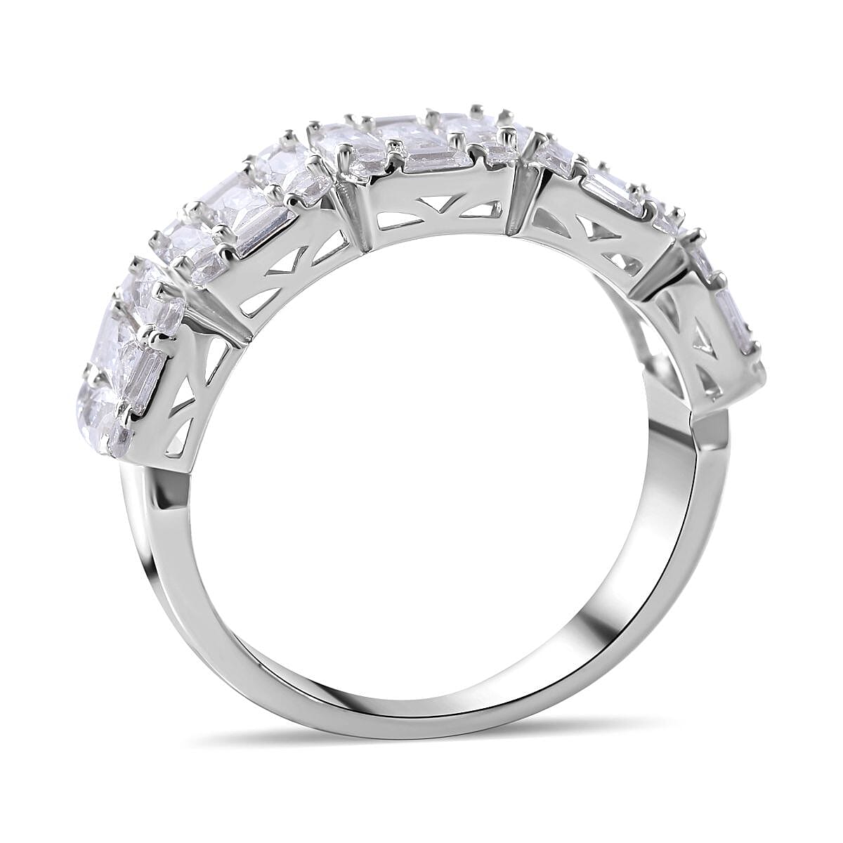 Cubic Zirconia Half Eternity Ring in Rhodium Overlay Sterling Silver 7698034 4
