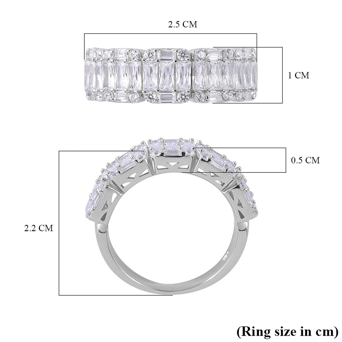 Cubic Zirconia Half Eternity Ring in Rhodium Overlay Sterling Silver 7698034 6