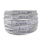 Manhattan Closeout  - White Cubic Zirconia Multi-Row Ring in Rhodium Overlay Sterling Silver 5.58 Ct, Silver Wt. 8.40 Gms
