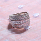Manhattan Closeout  - White Cubic Zirconia Multi-Row Ring in Rhodium Overlay Sterling Silver 5.58 Ct, Silver Wt. 8.40 Gms