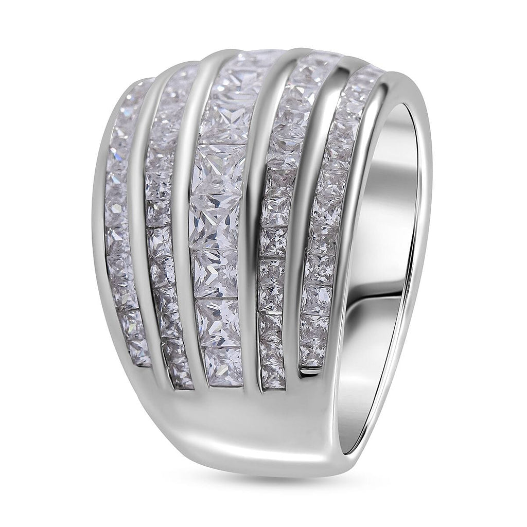 Manhattan Closeout  - White Cubic Zirconia Multi-Row Ring in Rhodium Overlay Sterling Silver 5.58 Ct, Silver Wt. 8.40 Gms