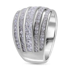 Manhattan Closeout  - White Cubic Zirconia Multi-Row Ring in Rhodium Overlay Sterling Silver 5.58 Ct, Silver Wt. 8.40 Gms