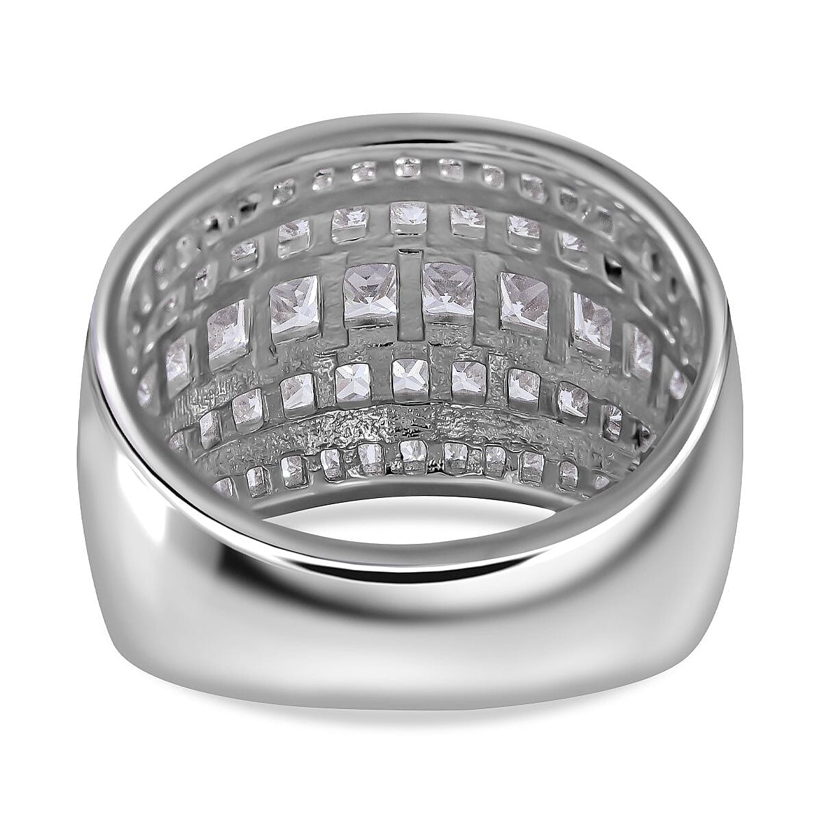 Manhattan Closeout  - White Cubic Zirconia Multi-Row Ring in Rhodium Overlay Sterling Silver 5.58 Ct, Silver Wt. 8.40 Gms 7697970 5