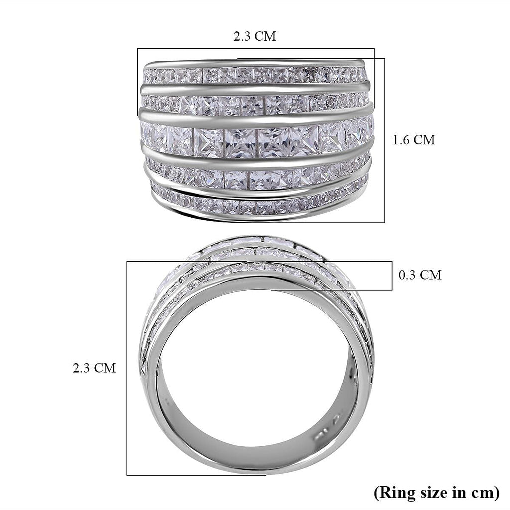 Manhattan Closeout  - White Cubic Zirconia Multi-Row Ring in Rhodium Overlay Sterling Silver 5.58 Ct, Silver Wt. 8.40 Gms