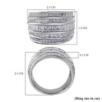 Manhattan Closeout  - White Cubic Zirconia Multi-Row Ring in Rhodium Overlay Sterling Silver 5.58 Ct, Silver Wt. 8.40 Gms