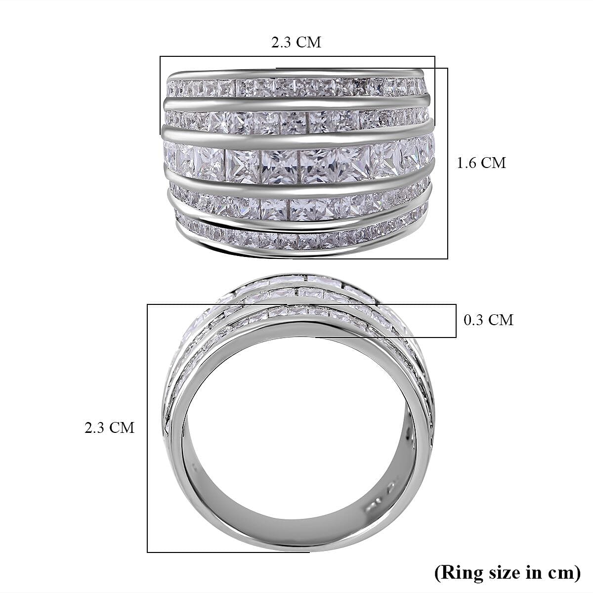 Manhattan Closeout  - White Cubic Zirconia Multi-Row Ring in Rhodium Overlay Sterling Silver 5.58 Ct, Silver Wt. 8.40 Gms 7697970 6