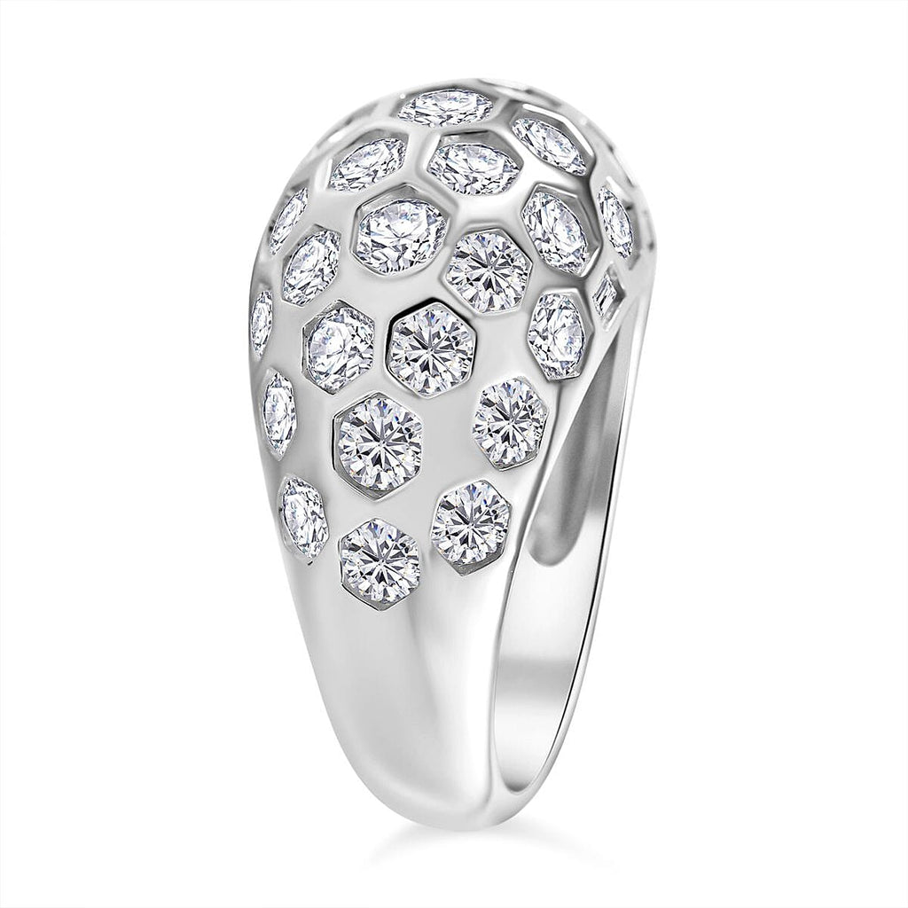 Cubic Zirconia Honeycomb Ring in Rhodium Overlay Sterling Silver, Silver Wt 5.80 GM
