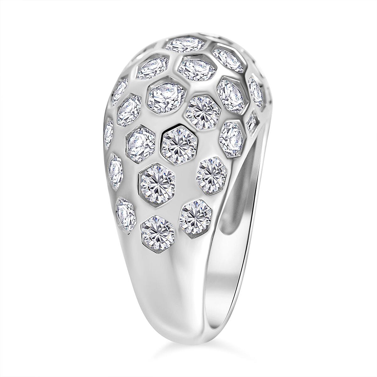 Cubic Zirconia Honeycomb Ring in Rhodium Overlay Sterling Silver, Silver Wt 5.80 GM 7697905 3