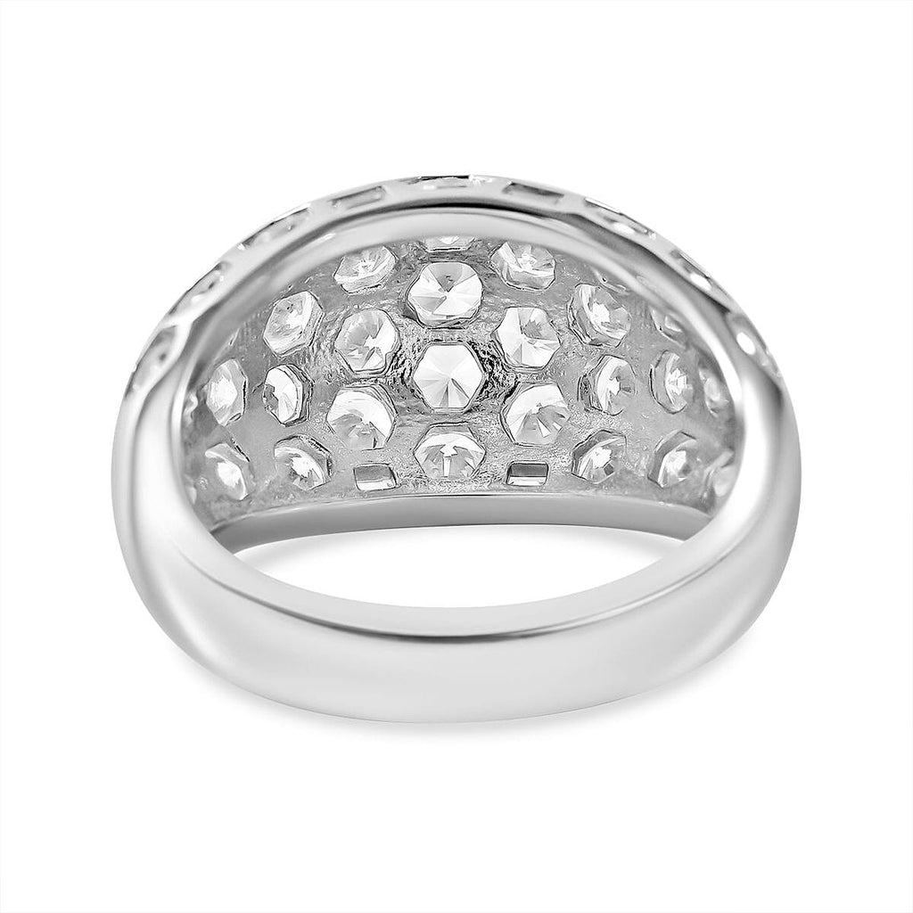 Cubic Zirconia Honeycomb Ring in Rhodium Overlay Sterling Silver, Silver Wt 5.80 GM