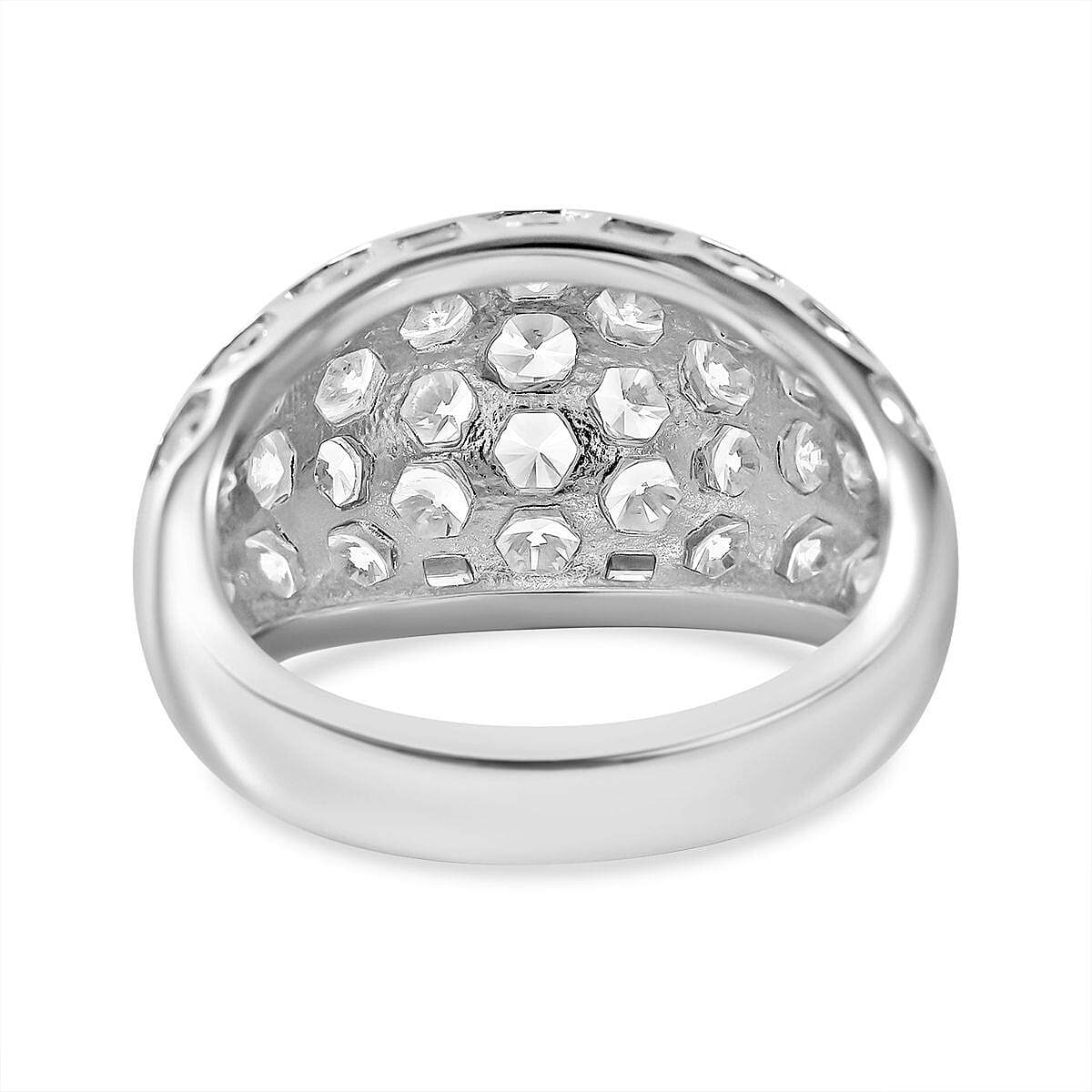 Cubic Zirconia Honeycomb Ring in Rhodium Overlay Sterling Silver, Silver Wt 5.80 GM 7697905 4