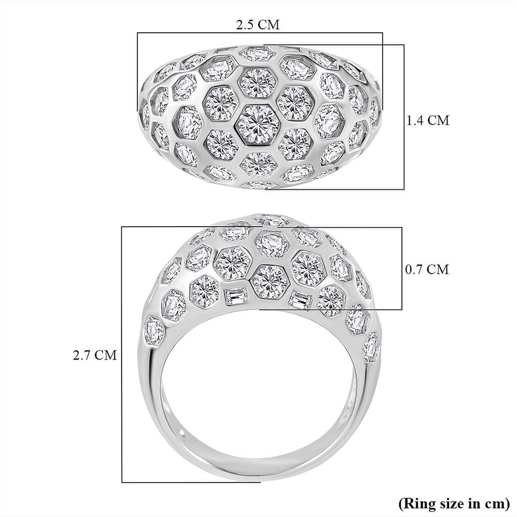 Cubic Zirconia Honeycomb Ring in Rhodium Overlay Sterling Silver, Silver Wt 5.80 GM