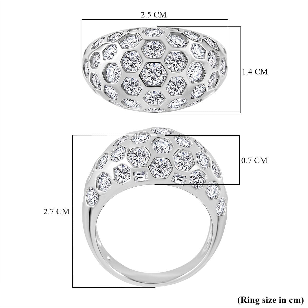 Cubic Zirconia Honeycomb Ring in Rhodium Overlay Sterling Silver, Silver Wt 5.80 GM 7697905 5