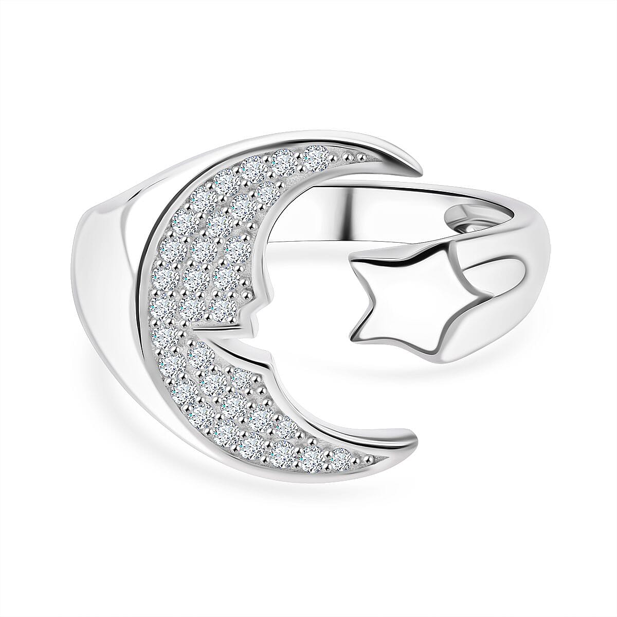 White Cubic Zirconia Adjustable Ring in Rhodium Overlay Sterling Silver 8236584 0