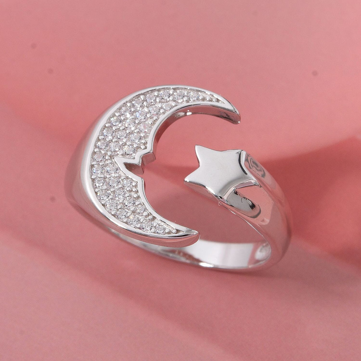 White Cubic Zirconia Adjustable Ring in Rhodium Overlay Sterling Silver 8236584 1