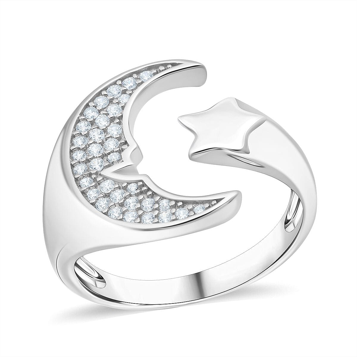 White Cubic Zirconia Adjustable Ring in Rhodium Overlay Sterling Silver 8236584 3