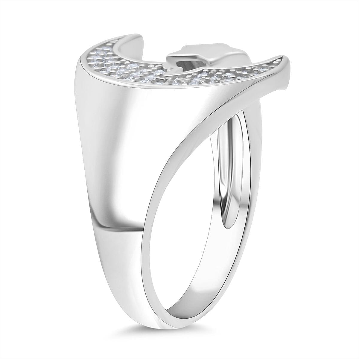 White Cubic Zirconia Adjustable Ring in Rhodium Overlay Sterling Silver 8236584 4