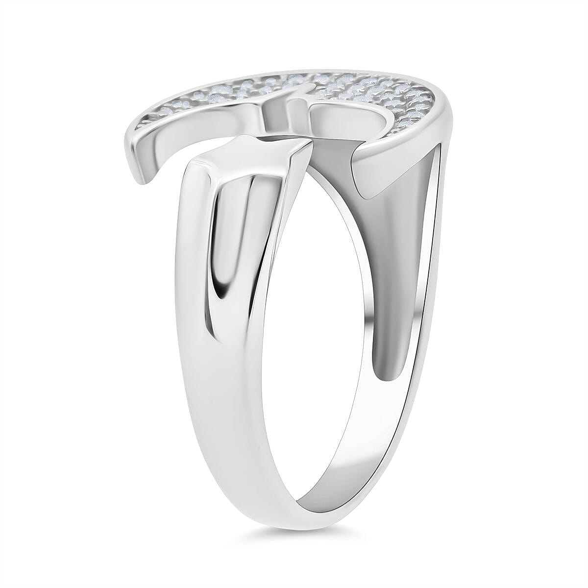 White Cubic Zirconia Adjustable Ring in Rhodium Overlay Sterling Silver 8236584 5