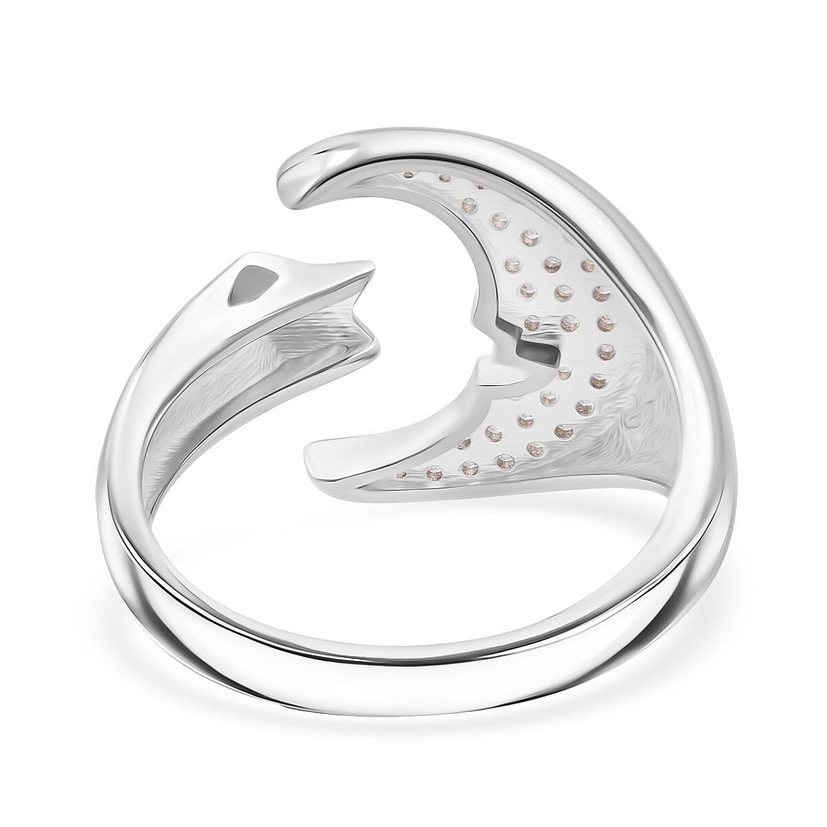 White Cubic Zirconia Adjustable Ring in Rhodium Overlay Sterling Silver 8236584 6