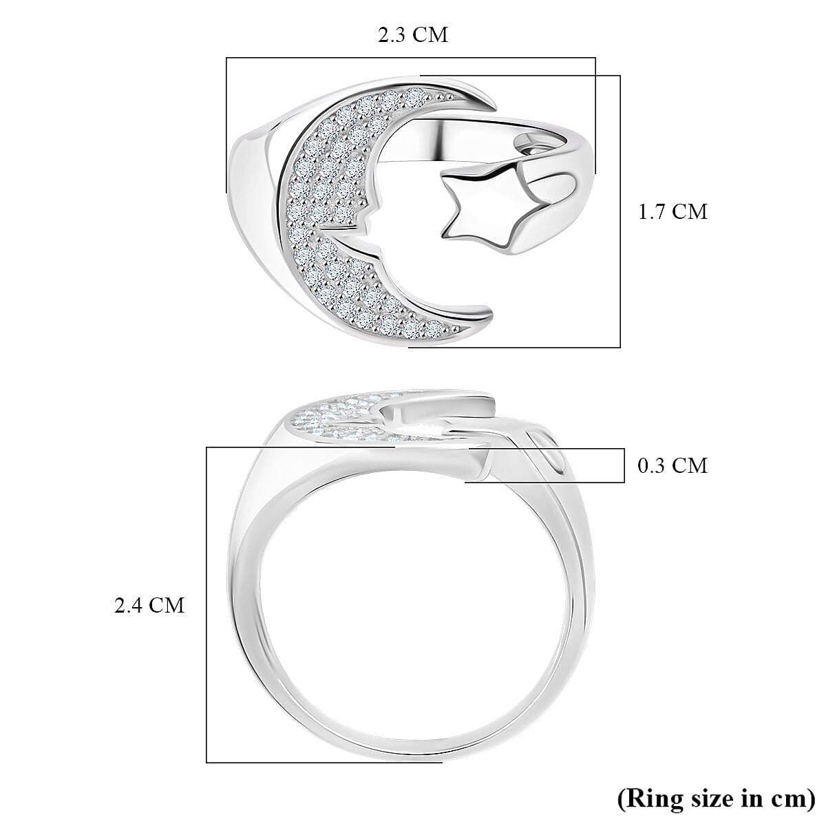 White Cubic Zirconia Adjustable Ring in Rhodium Overlay Sterling Silver 8236584 7