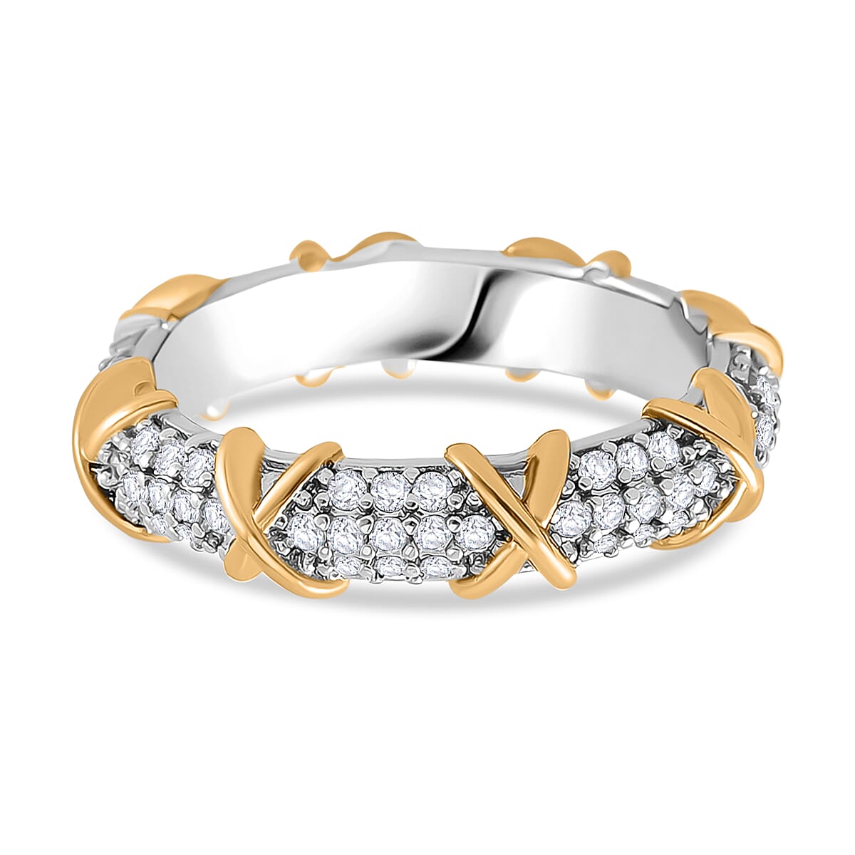 White Cubic Zirconia XO Ring in Silver and Yellow Gold Tone 0.60 Cts. 7816274 0