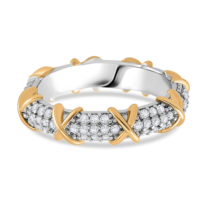White Cubic Zirconia XO Ring in Silver and Yellow Gold Tone 0.60 Cts. 7816277 1