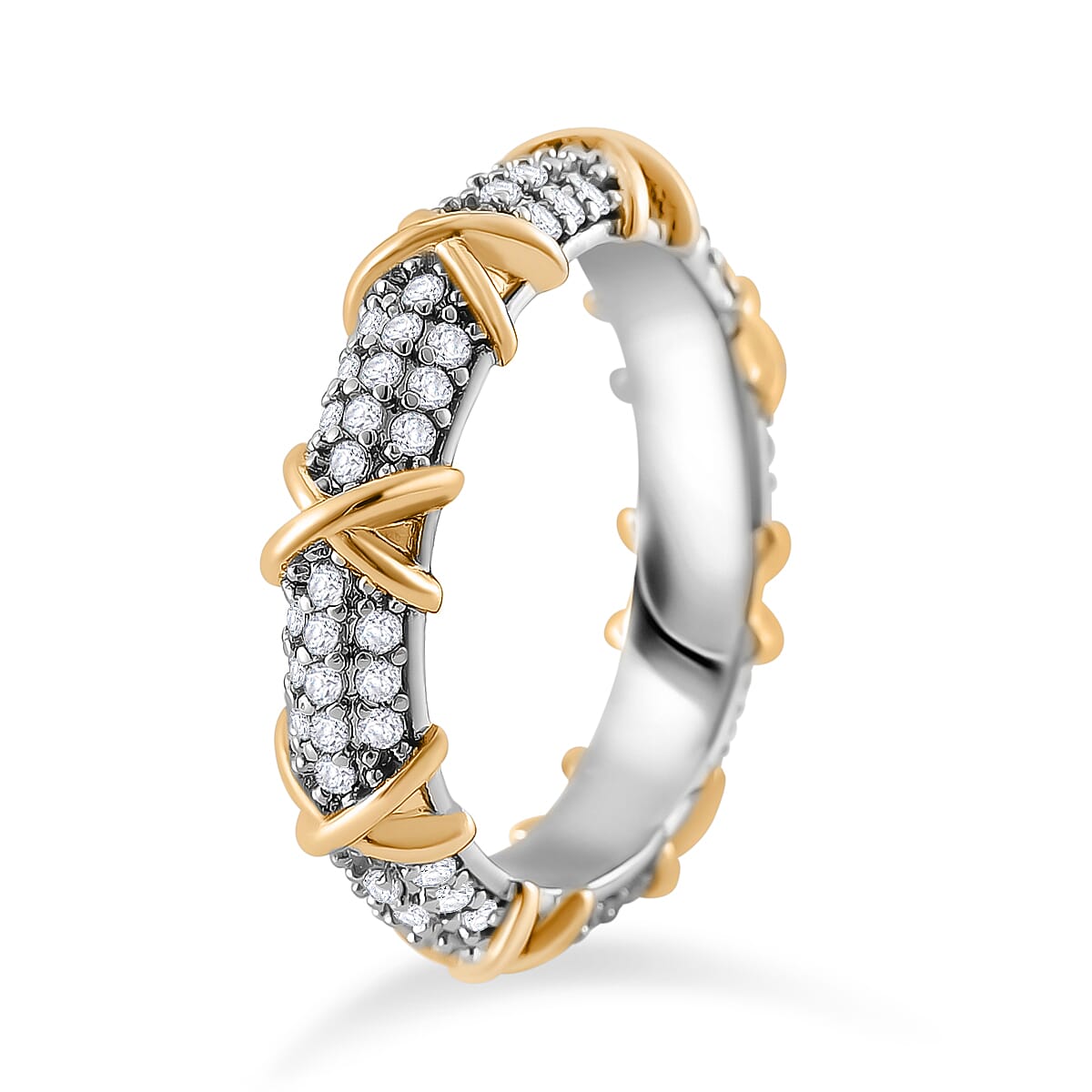 White Cubic Zirconia XO Ring in Silver and Yellow Gold Tone 0.60 Cts. 7816274 3