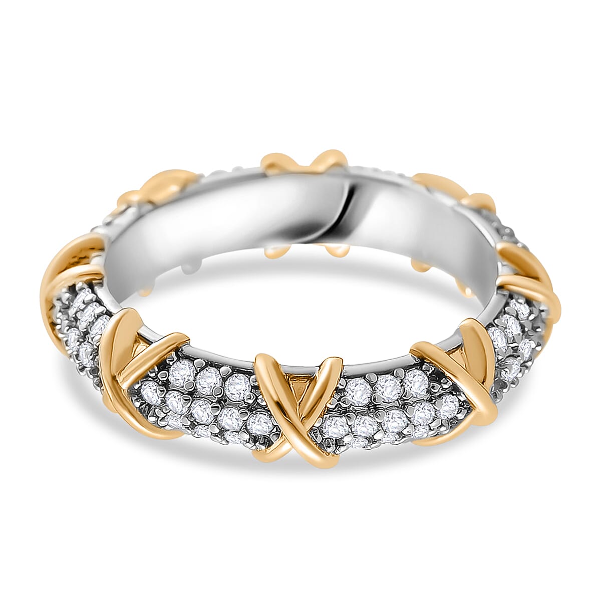 White Cubic Zirconia XO Ring in Silver and Yellow Gold Tone 0.60 Cts. 7816274 4