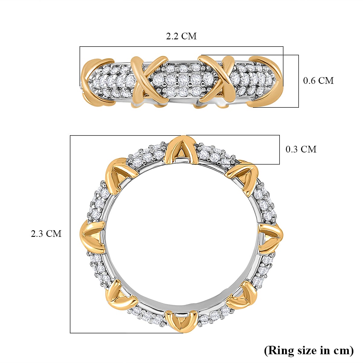 White Cubic Zirconia XO Ring in Silver and Yellow Gold Tone 0.60 Cts. 7816274 5