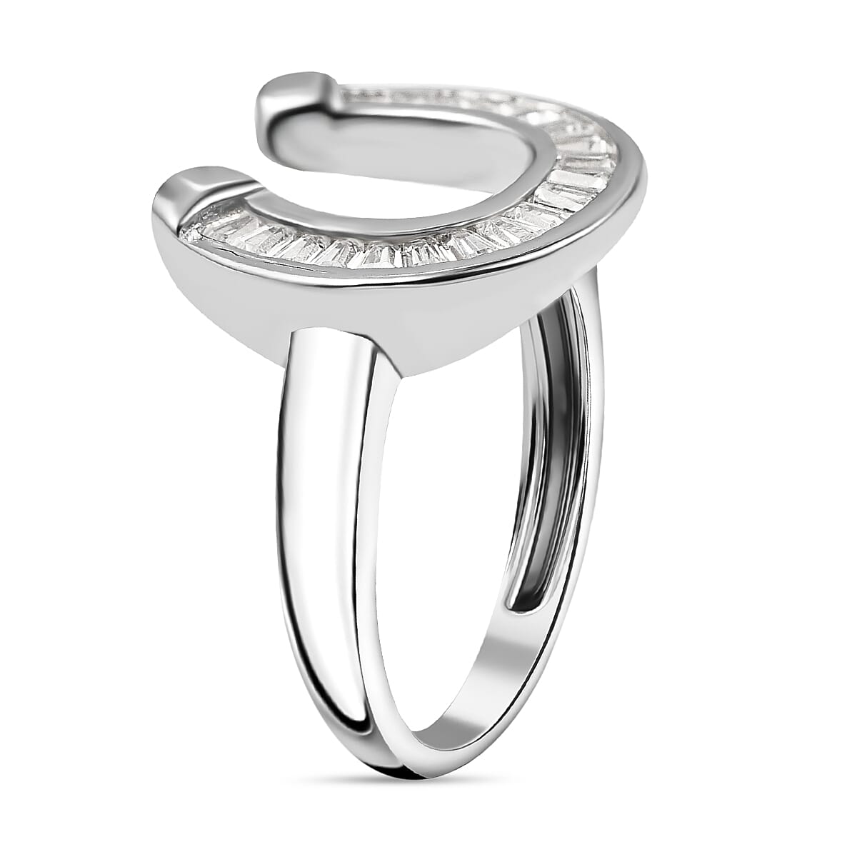 White Cubic Zirconia Horseshoe Ring in Rhodium Overlay Sterling Silver, 0.820  Ct. 7814280 3