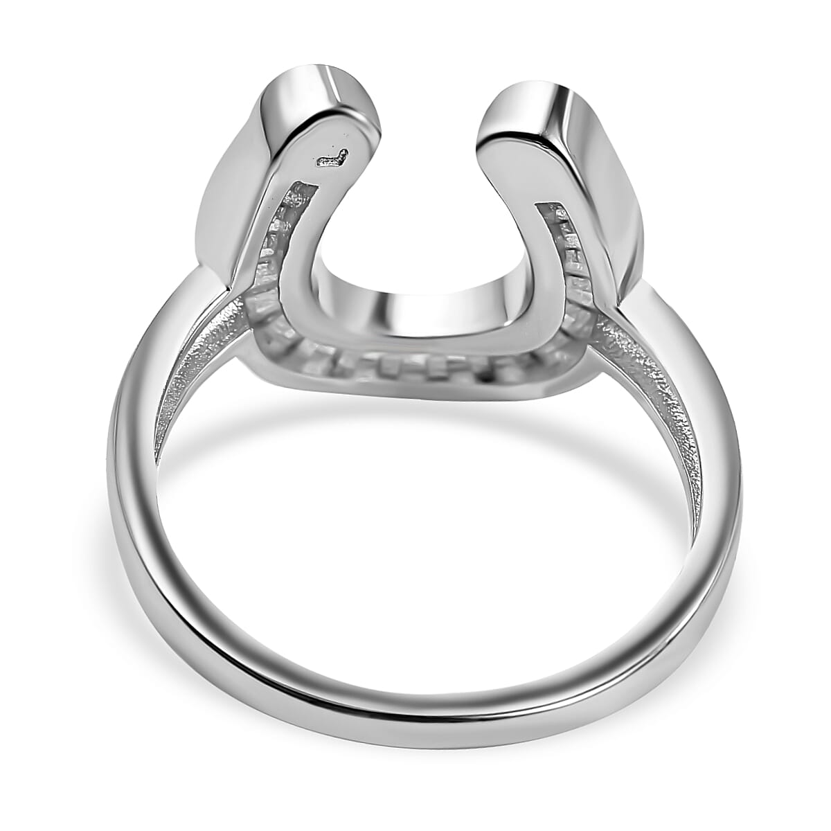 White Cubic Zirconia Horseshoe Ring in Rhodium Overlay Sterling Silver, 0.820  Ct. 7814280 4