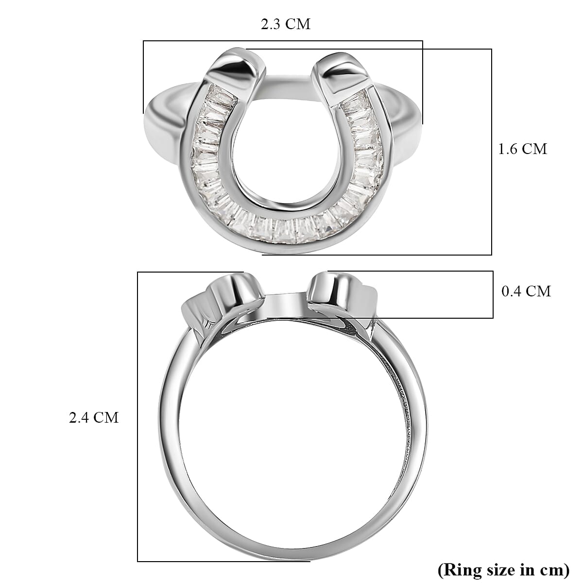 White Cubic Zirconia Horseshoe Ring in Rhodium Overlay Sterling Silver, 0.820  Ct. 7814280 5